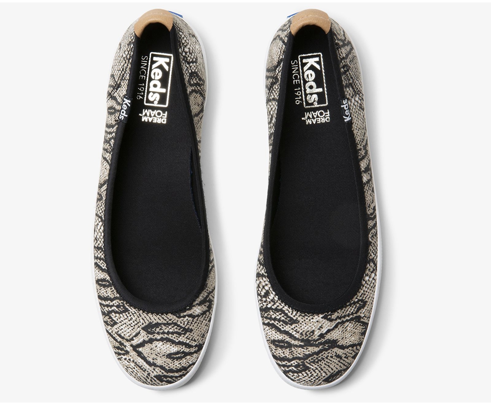 Slip Ons Keds Mujer Blancas/Negras - Bryn Snake - 845-UKZMND